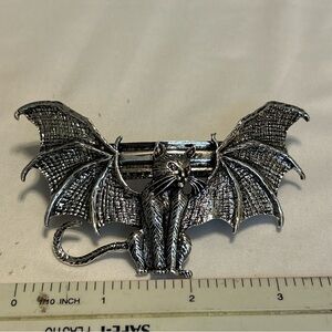 Goth Pewter Bat cat gargoyles Hair Clip 4" Long Silver Color Metal New Barrette